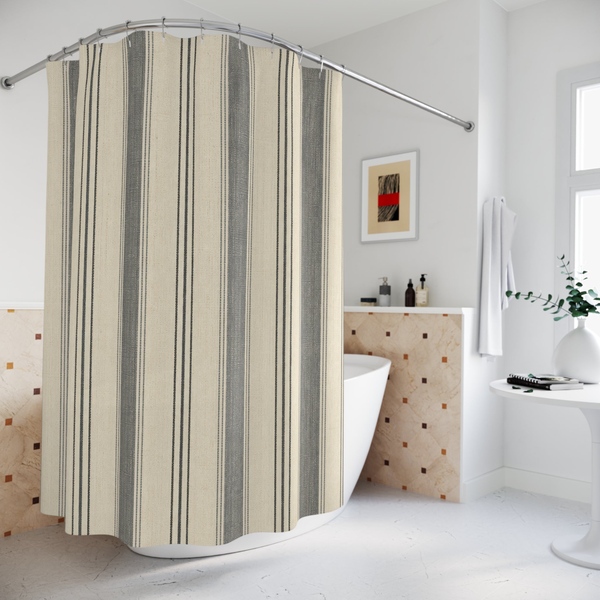 Washed Black Stripe Shower Curtain