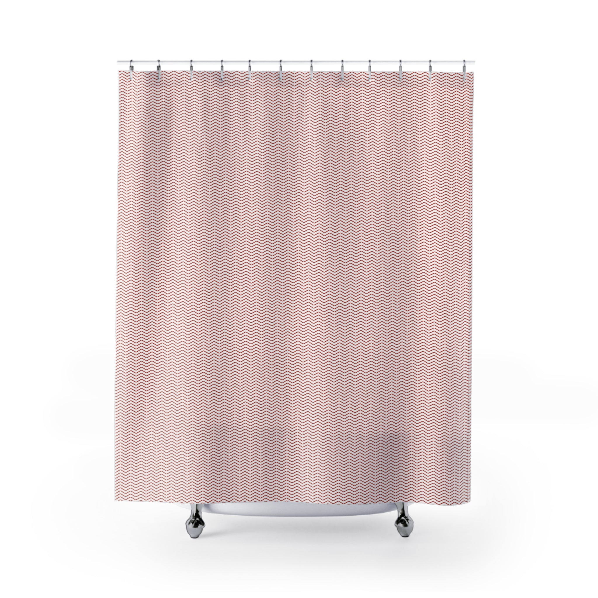 Red & White Herringbone Shower Curtain – Woven Zigzag