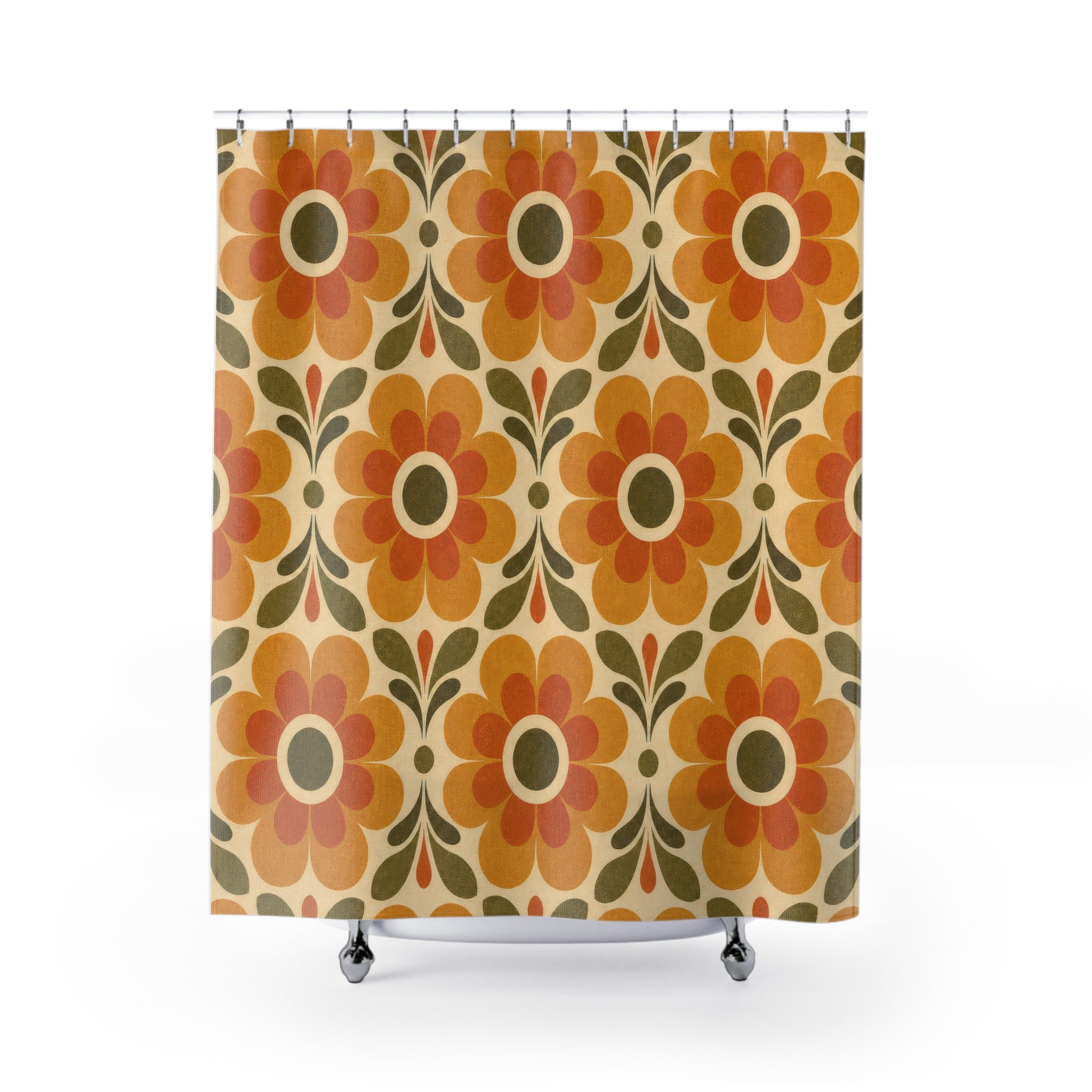Orange 70s Flower Power Retro Floral Shower Curtain