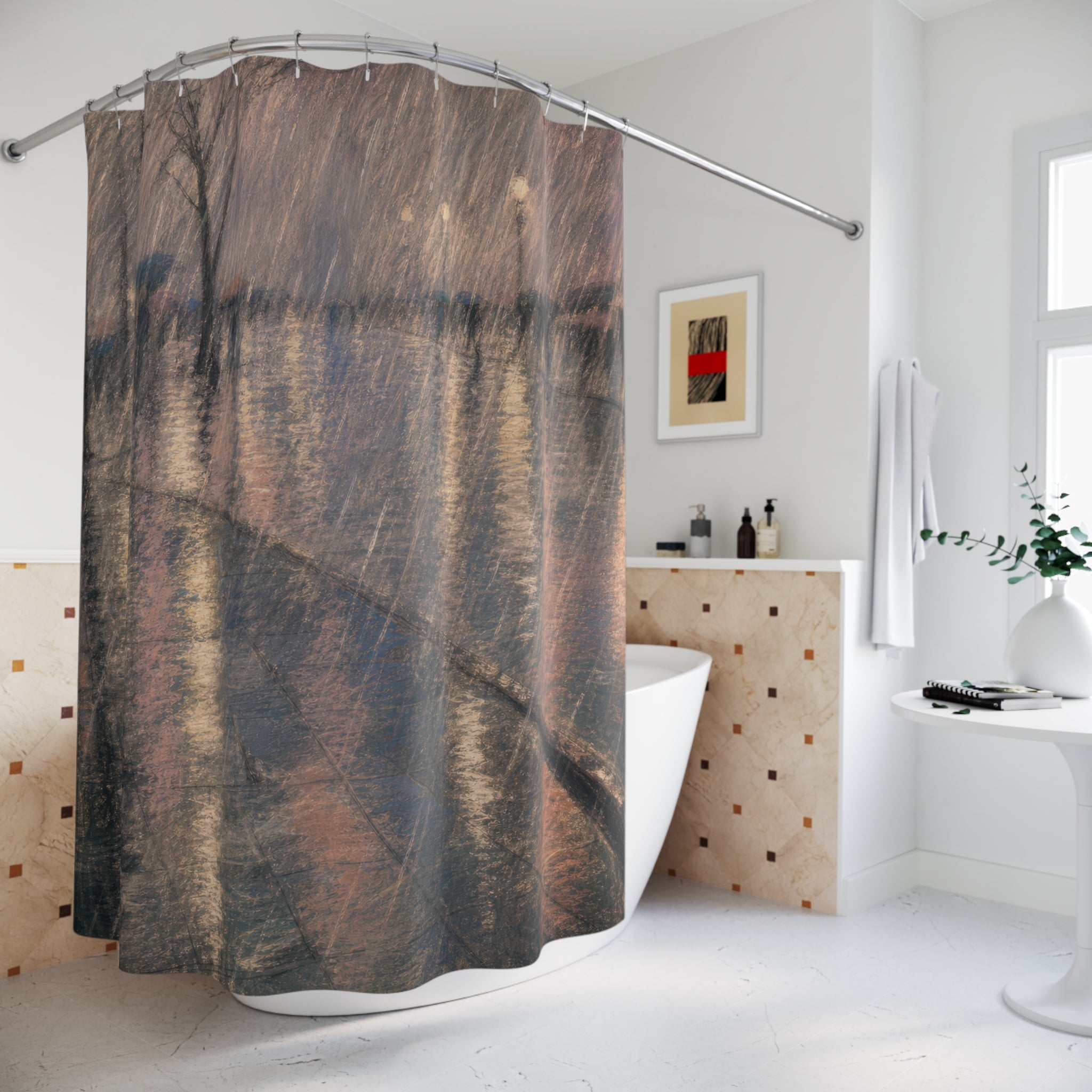 Soft Rainy Street Print Shower Curtain