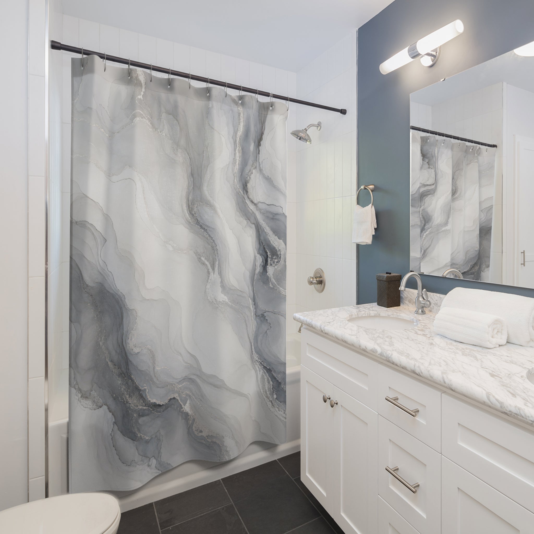 Abstract Watercolor Gray Modern Black Charcoal Shower Curtain