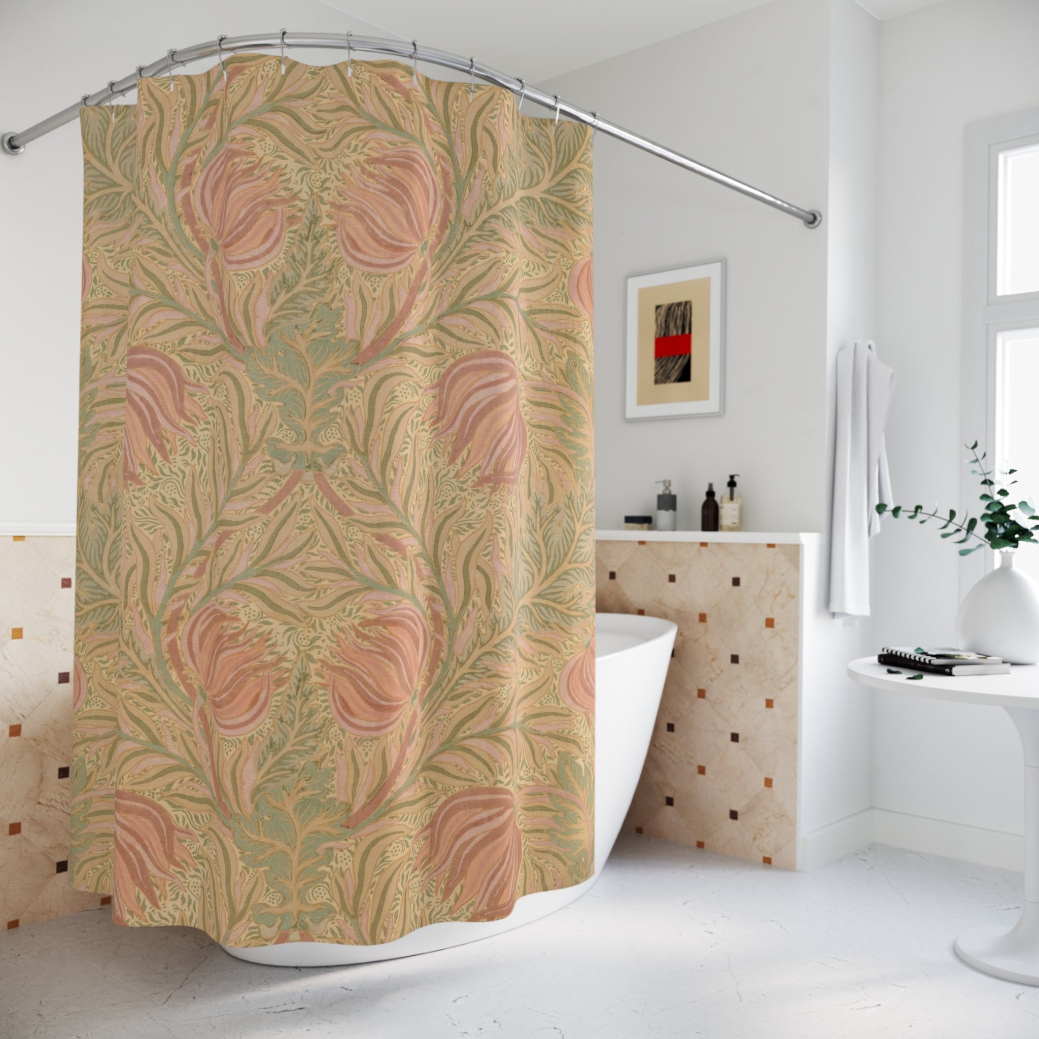 Mackmurdo Flower & Leaf Shower Curtain – Cream Art Nouveau