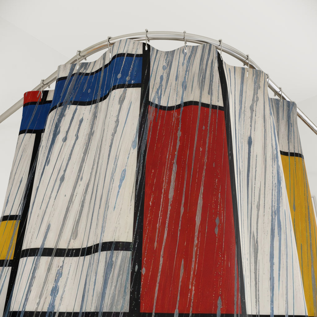 Mondrian Rain Grid Print Shower Curtain