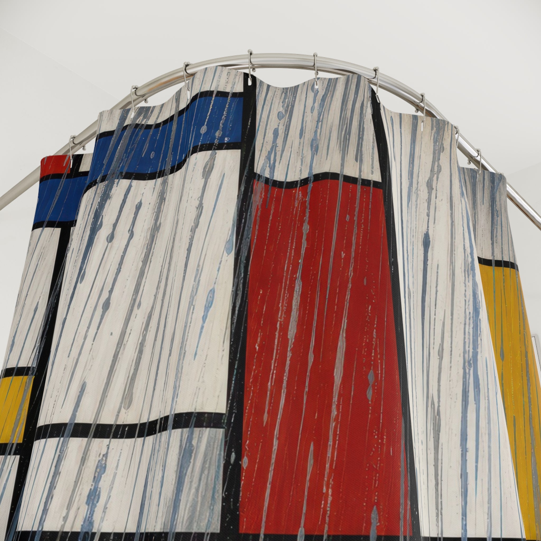 Mondrian Rain Grid Print Shower Curtain