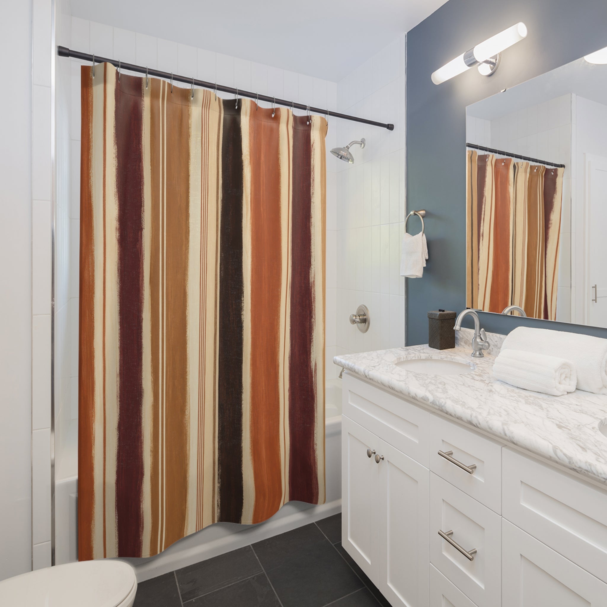 Tan Ivory Fine Pinstripe Shower Curtain