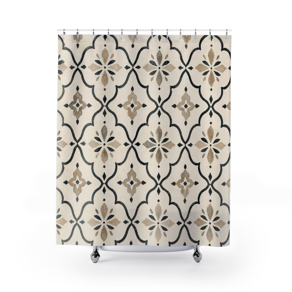 Black Beige Moroccan Ogee Shower Curtain