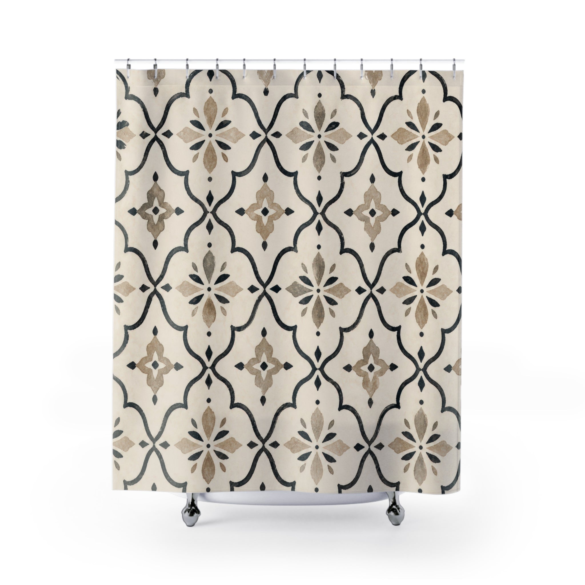 Black Beige Moroccan Ogee Shower Curtain