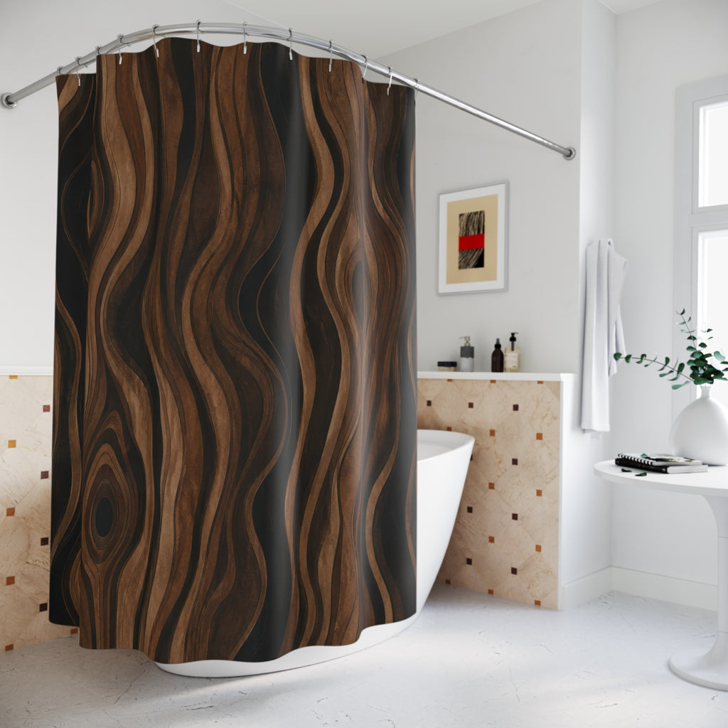 Black Brown Woodgrain Look Shower Curtain