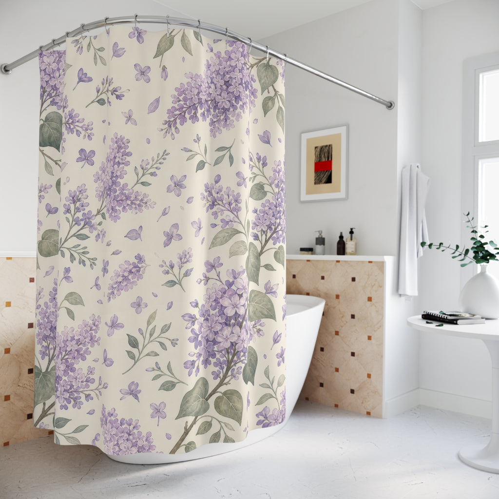 Lilac Purple Floral Cottage Cottagecore Beige Cream Shower Curtain