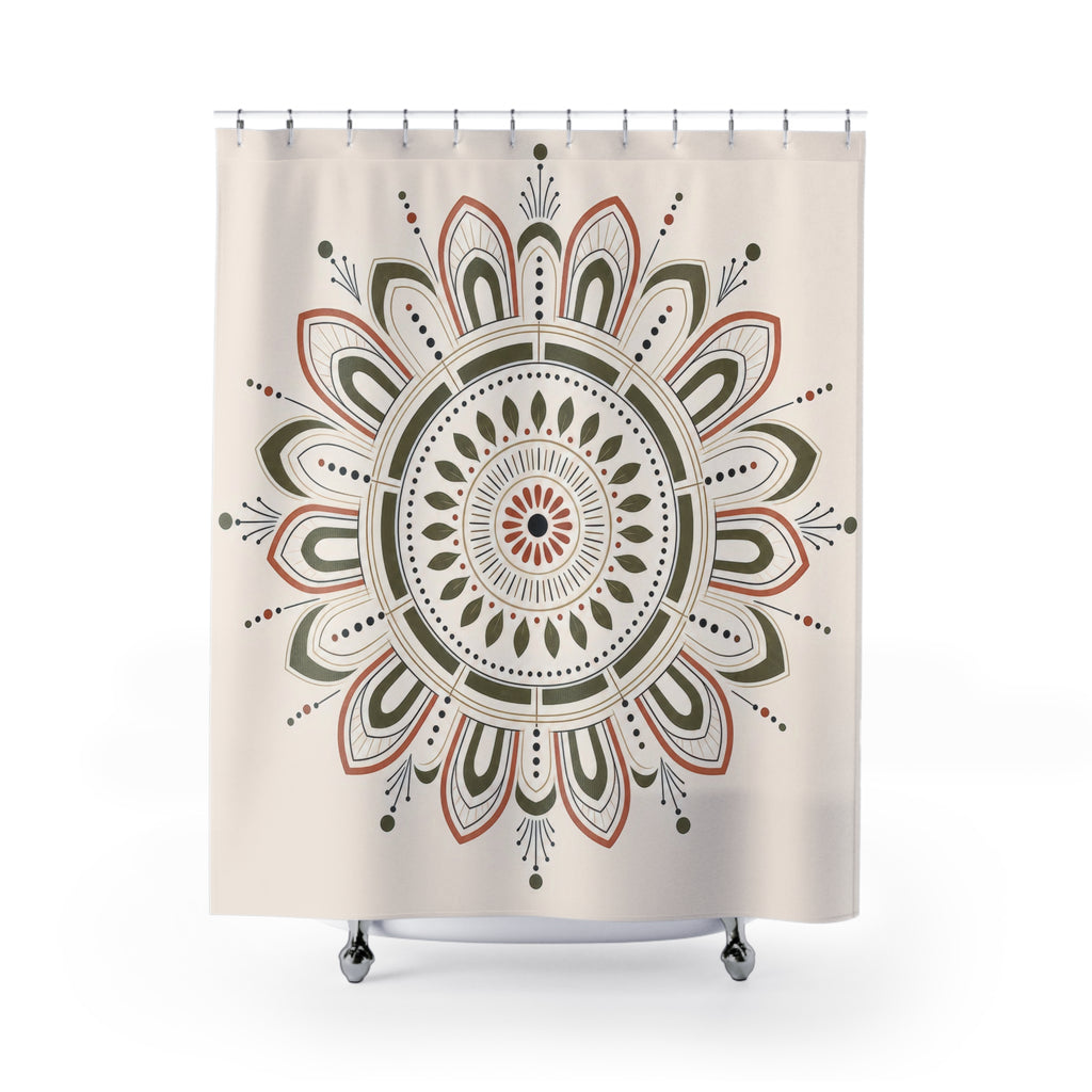 Olive Coral Line Art Medallion Shower Curtain