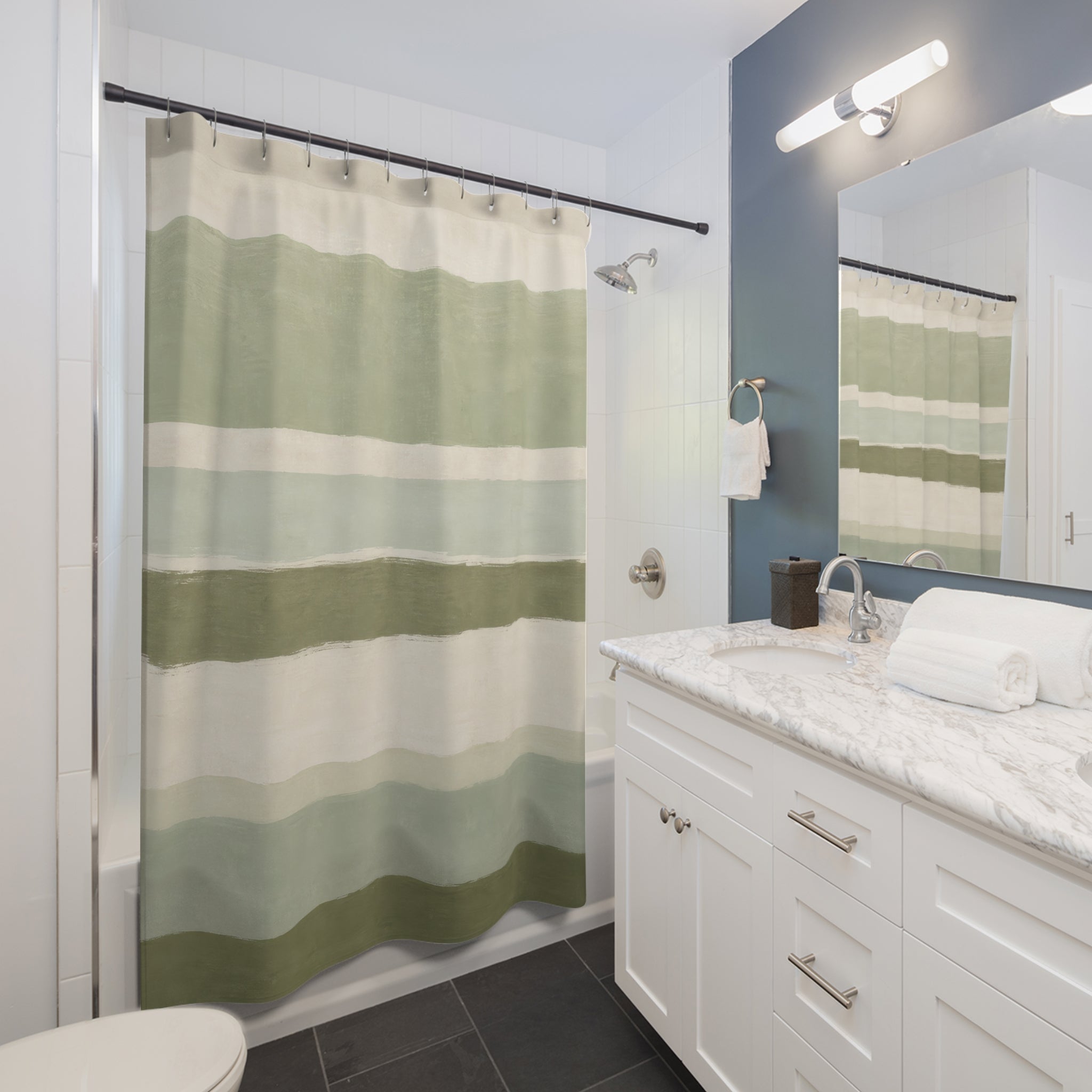 Sage Watercolor Stripe Shower Curtain