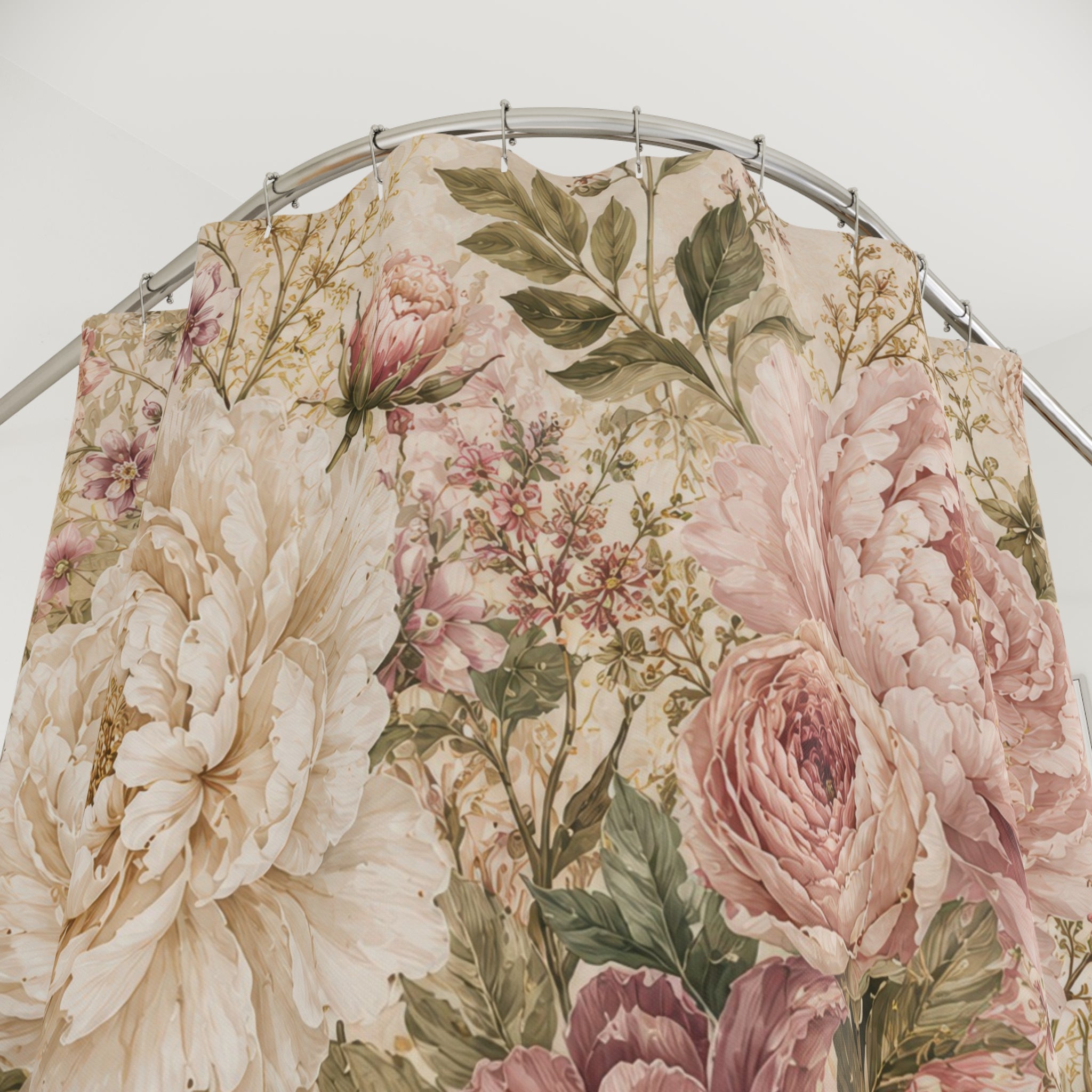 Blush Pink Botanical Floral Shower Curtain
