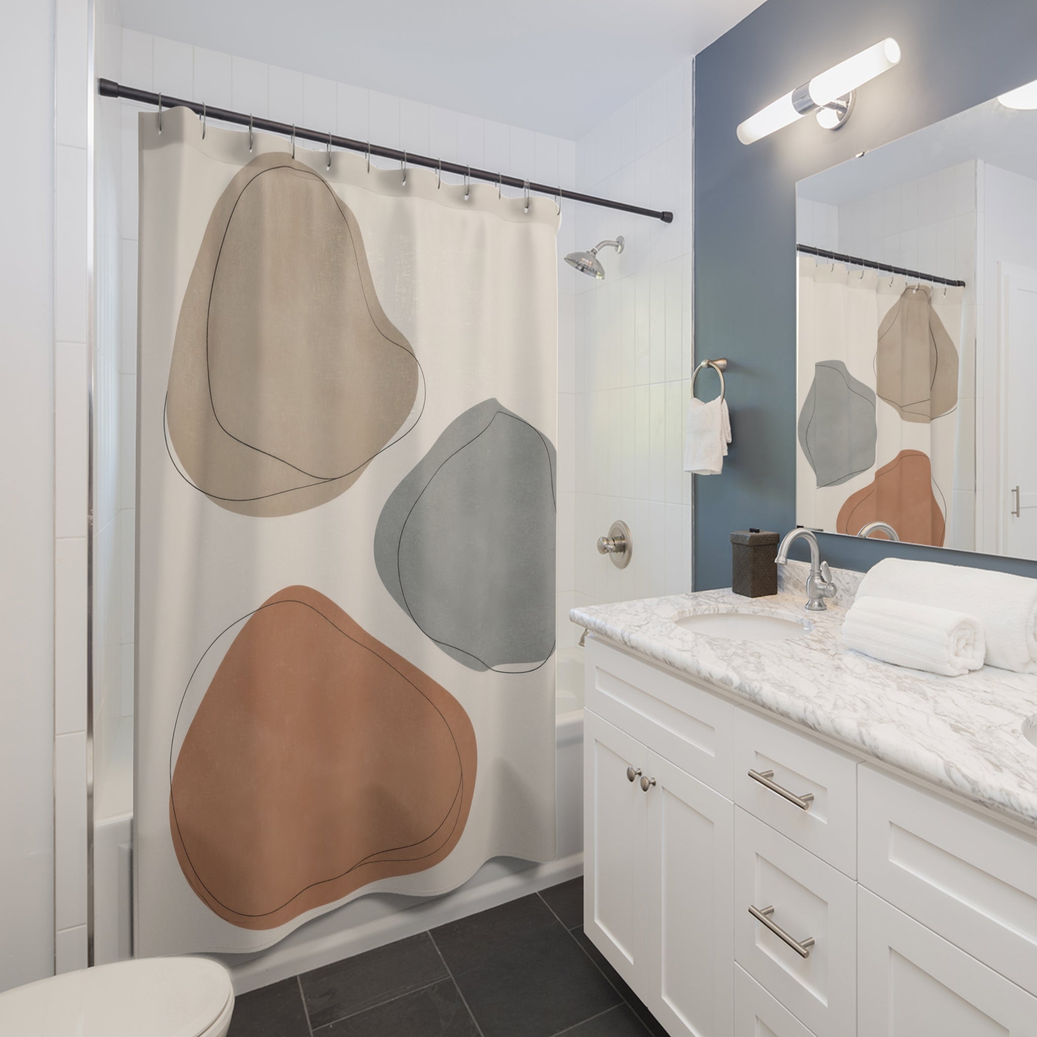 Terracotta Gray Pebble Shape Shower Curtain