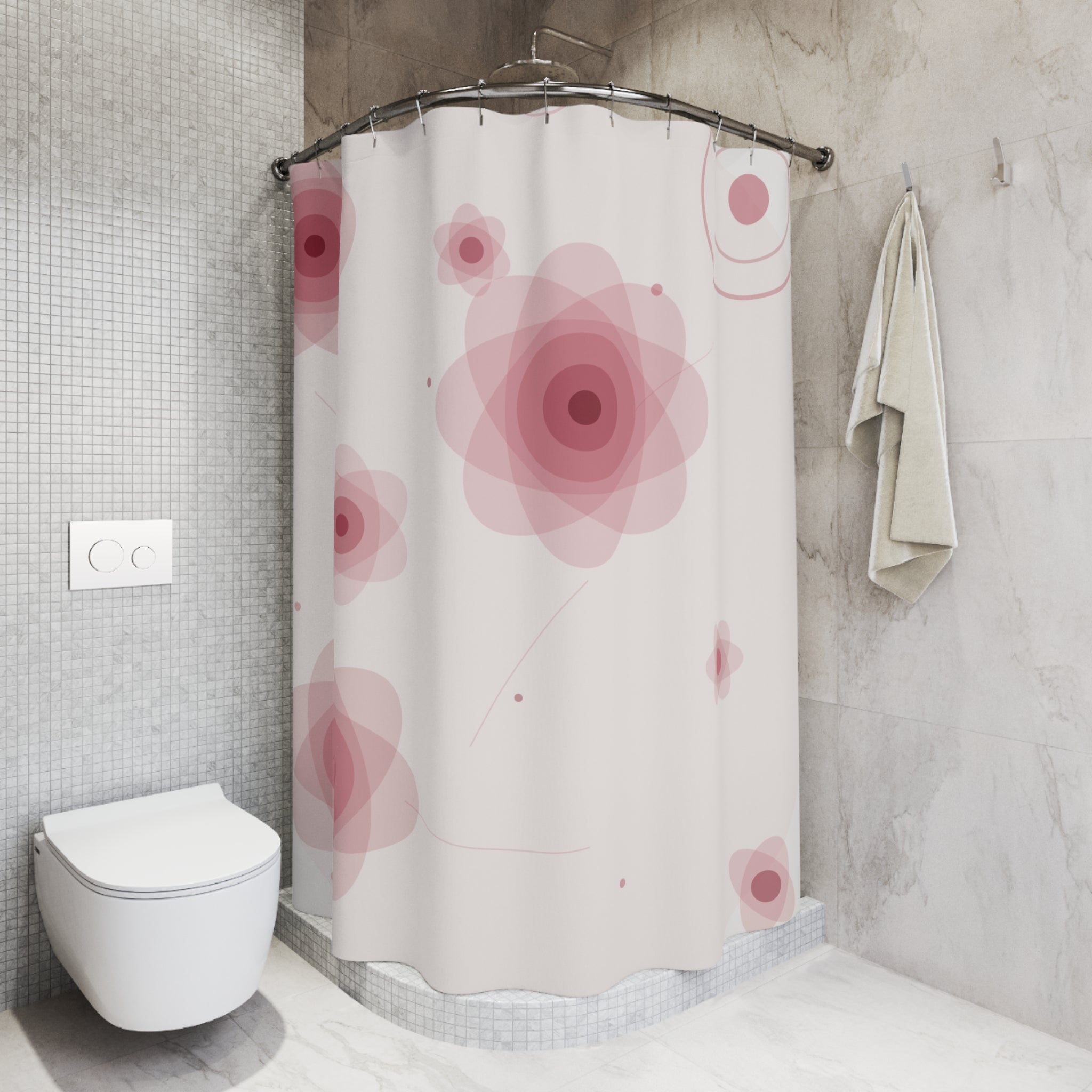 Abstract Floral Shower Curtain – Pink and Red