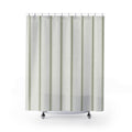 Green Striped Shower Curtain, Gray Green Ticking Bath Decor, White Farmhouse Pinstripe Pattern, Guest Bathroom Style, Calm Sage Style