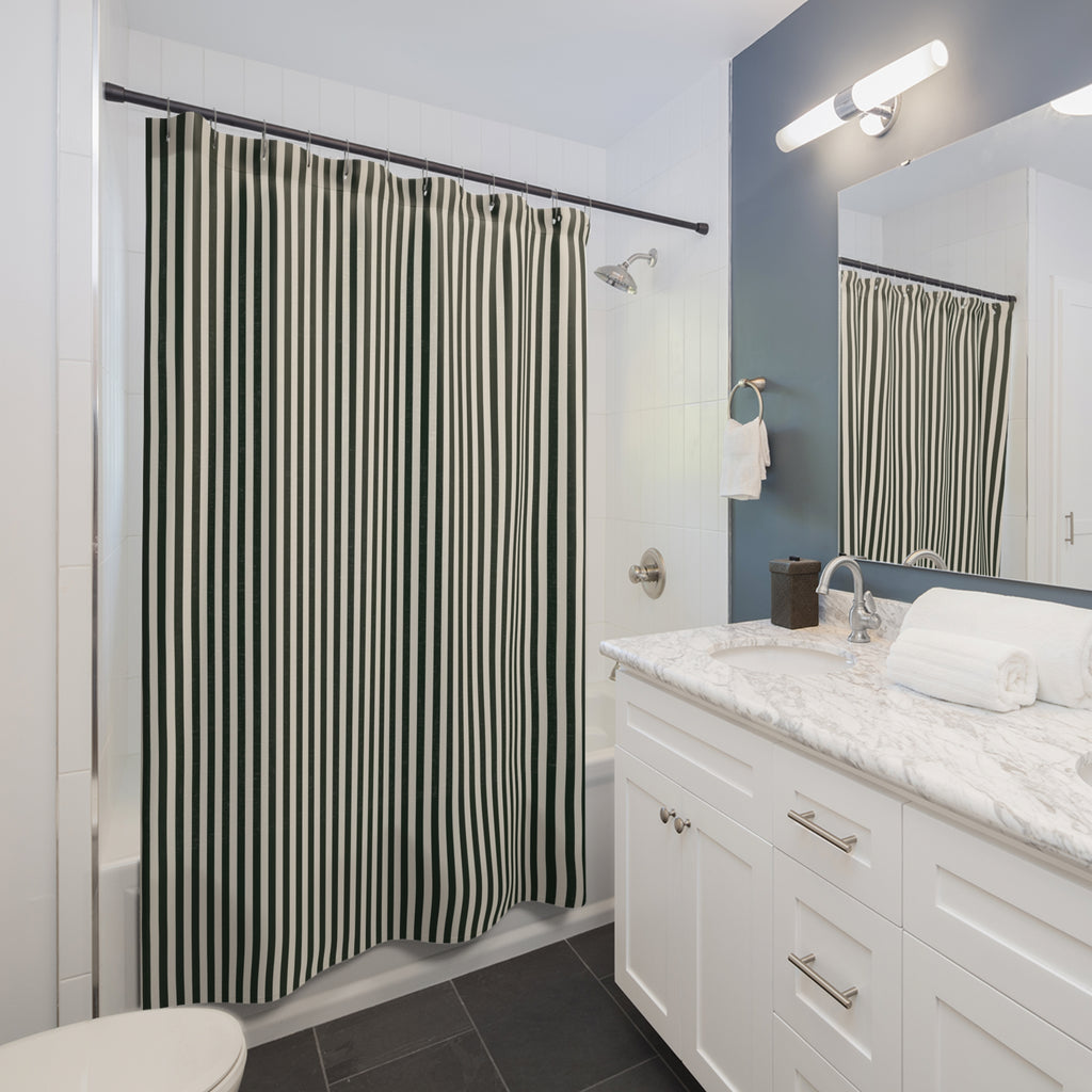 Olive and Cream Cabana Stripe Shower Curtain