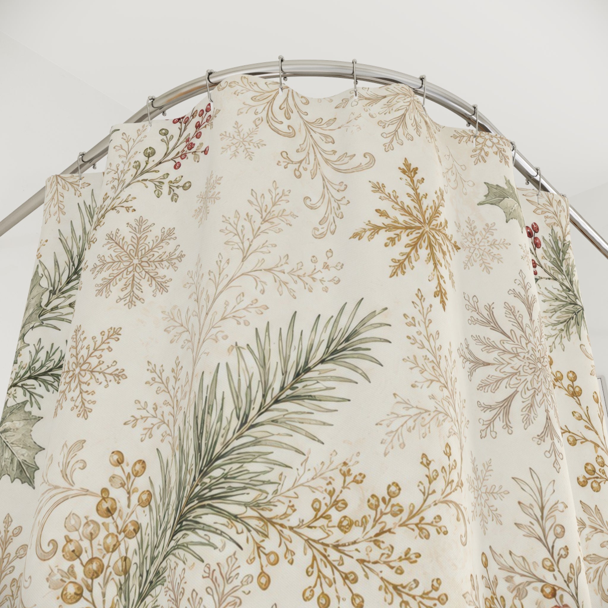 Soft Pine Snowflake Shower Curtain