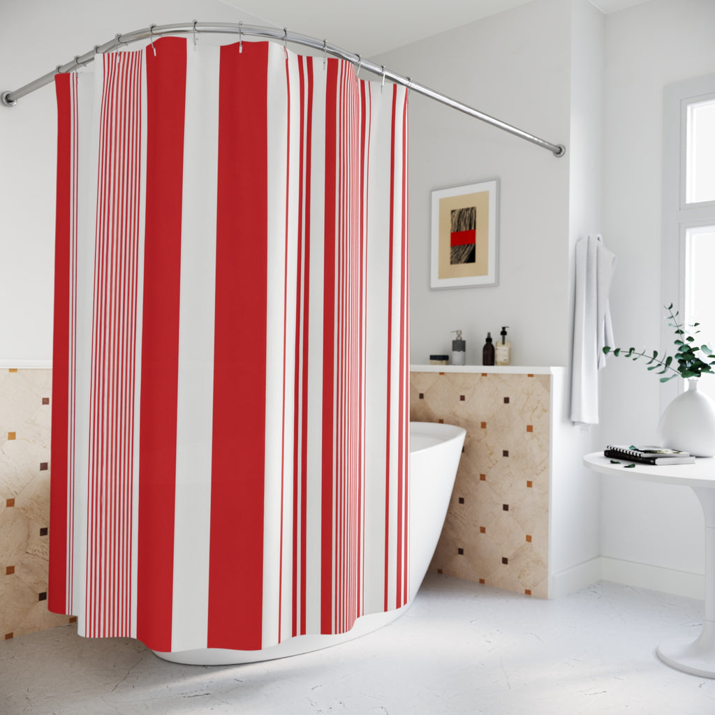 Red White Modern Stripe Shower Curtain