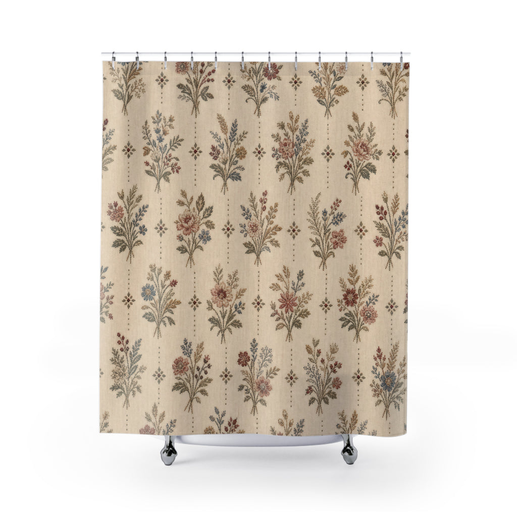 Vintage Botanical Sprig Farmhouse Floral Shower Curtain