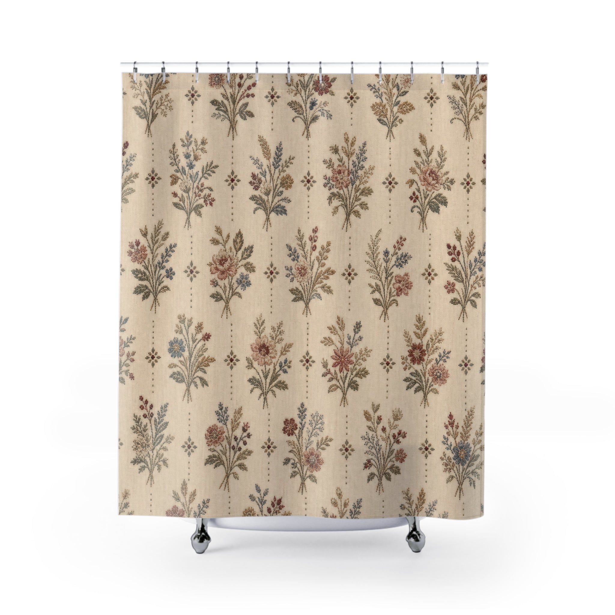 Vintage Botanical Sprig Farmhouse Floral Shower Curtain