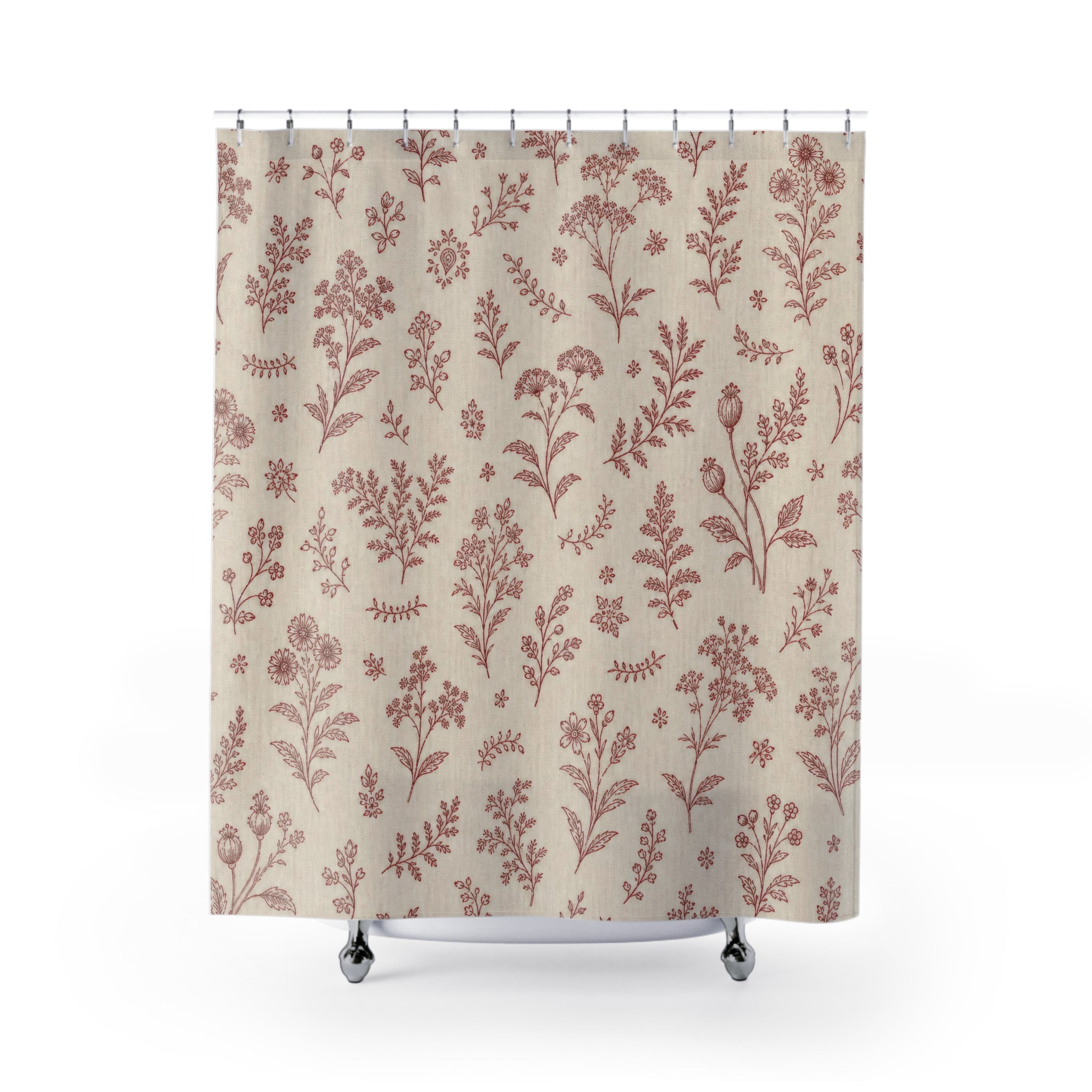 Vintage Farmhouse Red Floral Shower Curtain