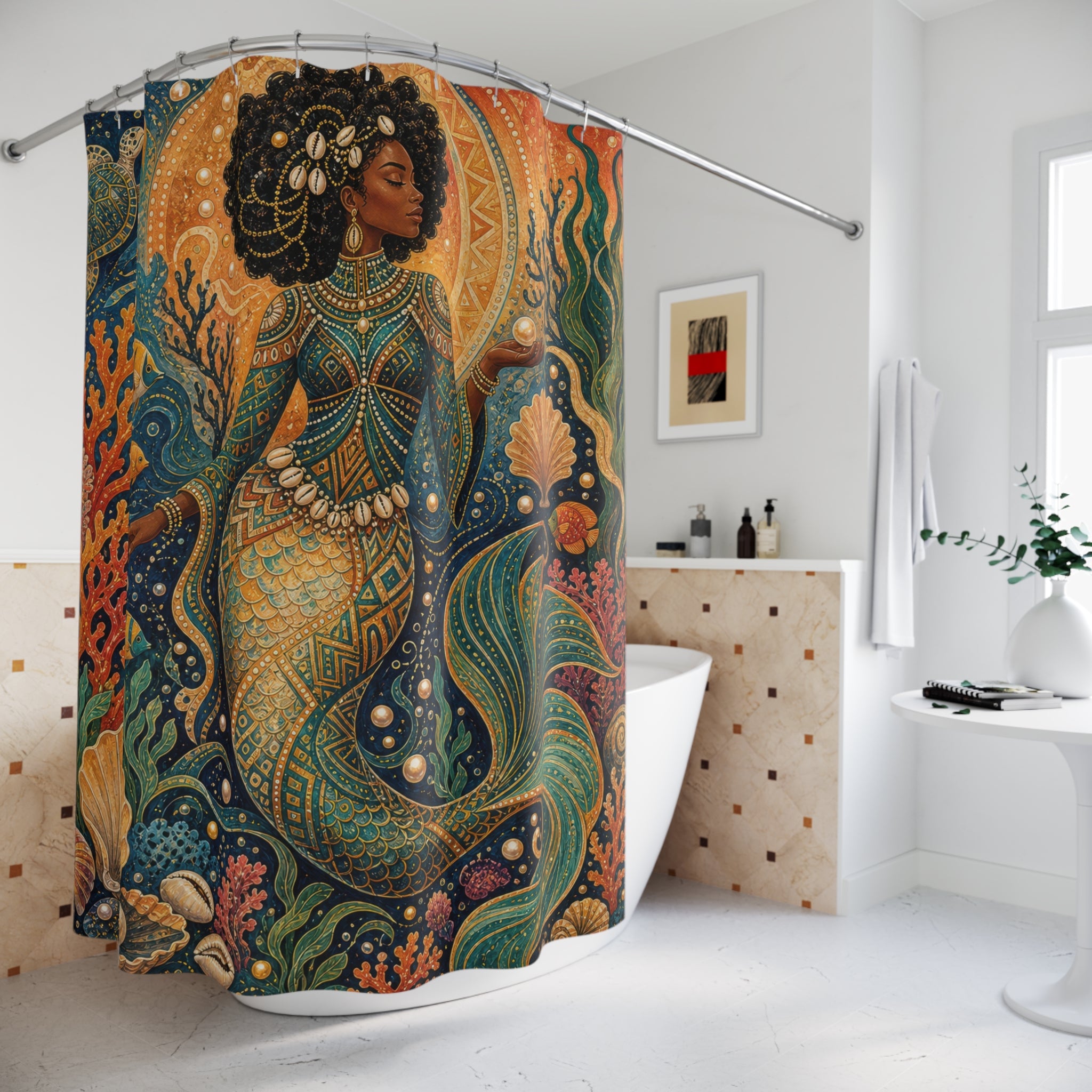 Brown Mermaid Shell Garden Shower Curtain