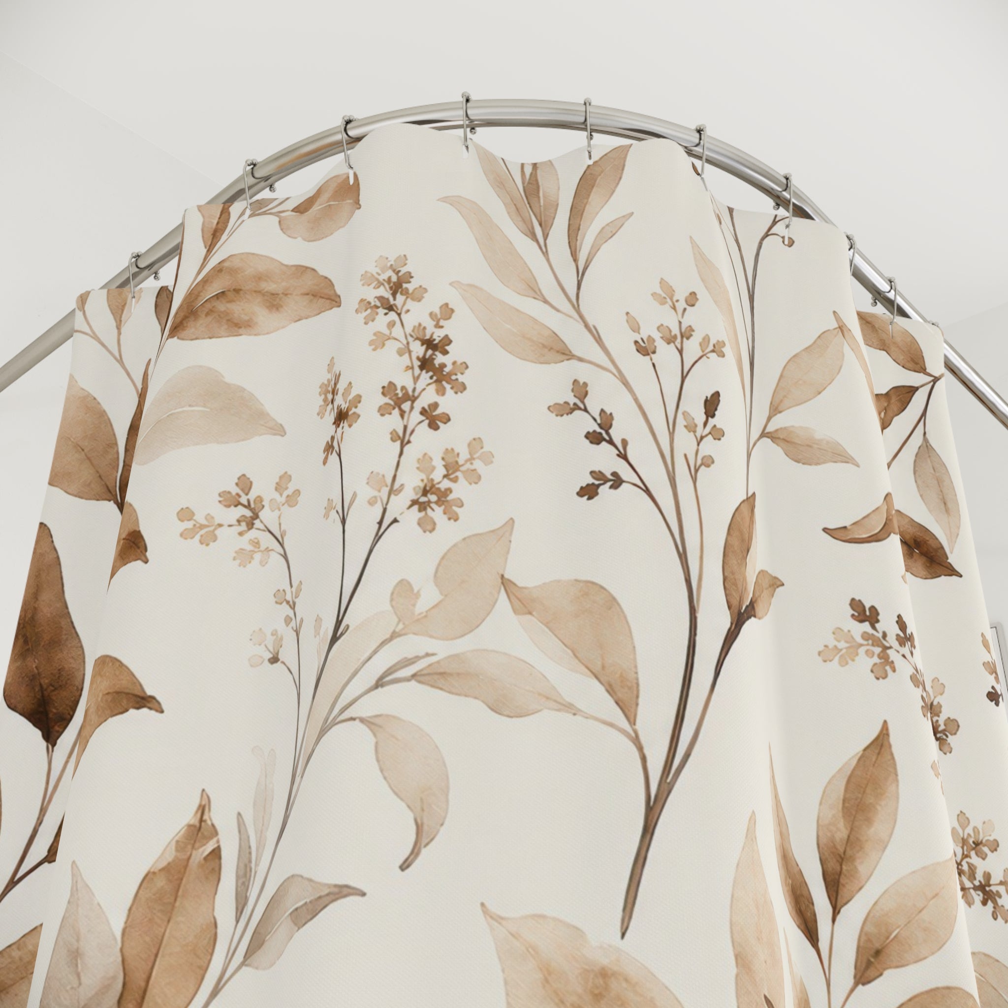 Tan Watercolor Botanical Branch Shower Curtain