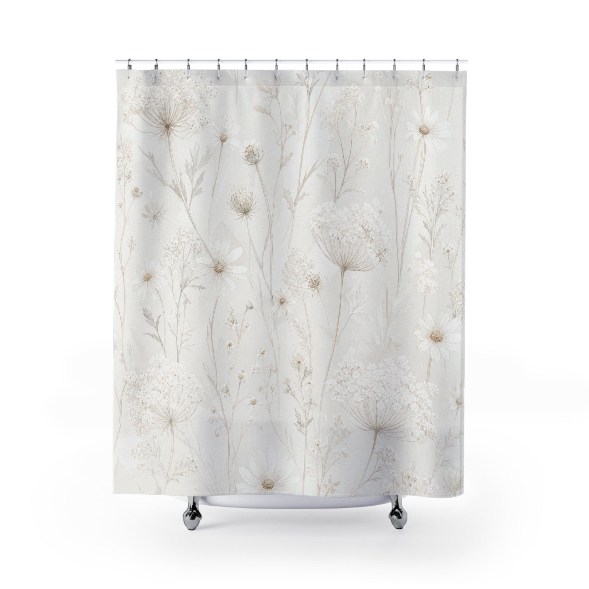 White Wildflower Botanical Shower Curtain