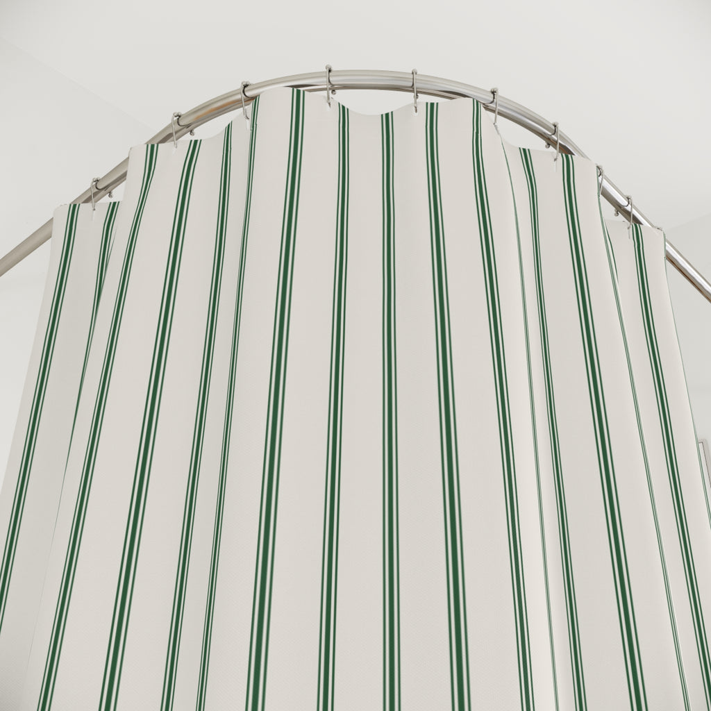 Green Ticking Stripe Shower Curtain