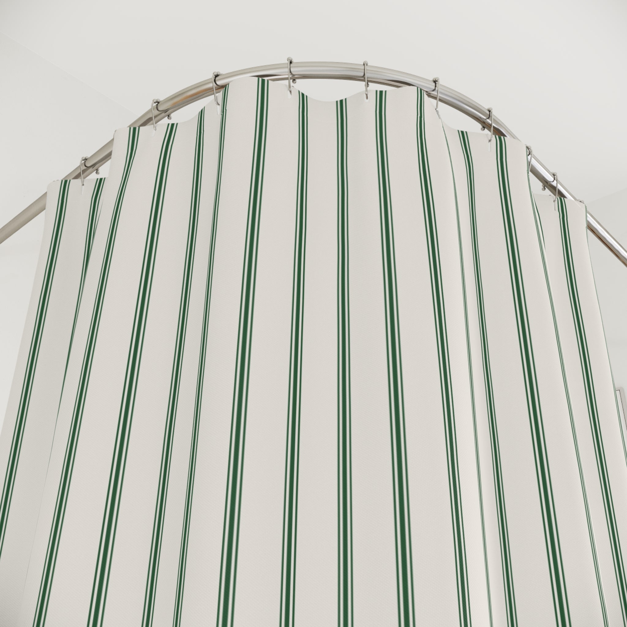 Green Ticking Stripe Shower Curtain