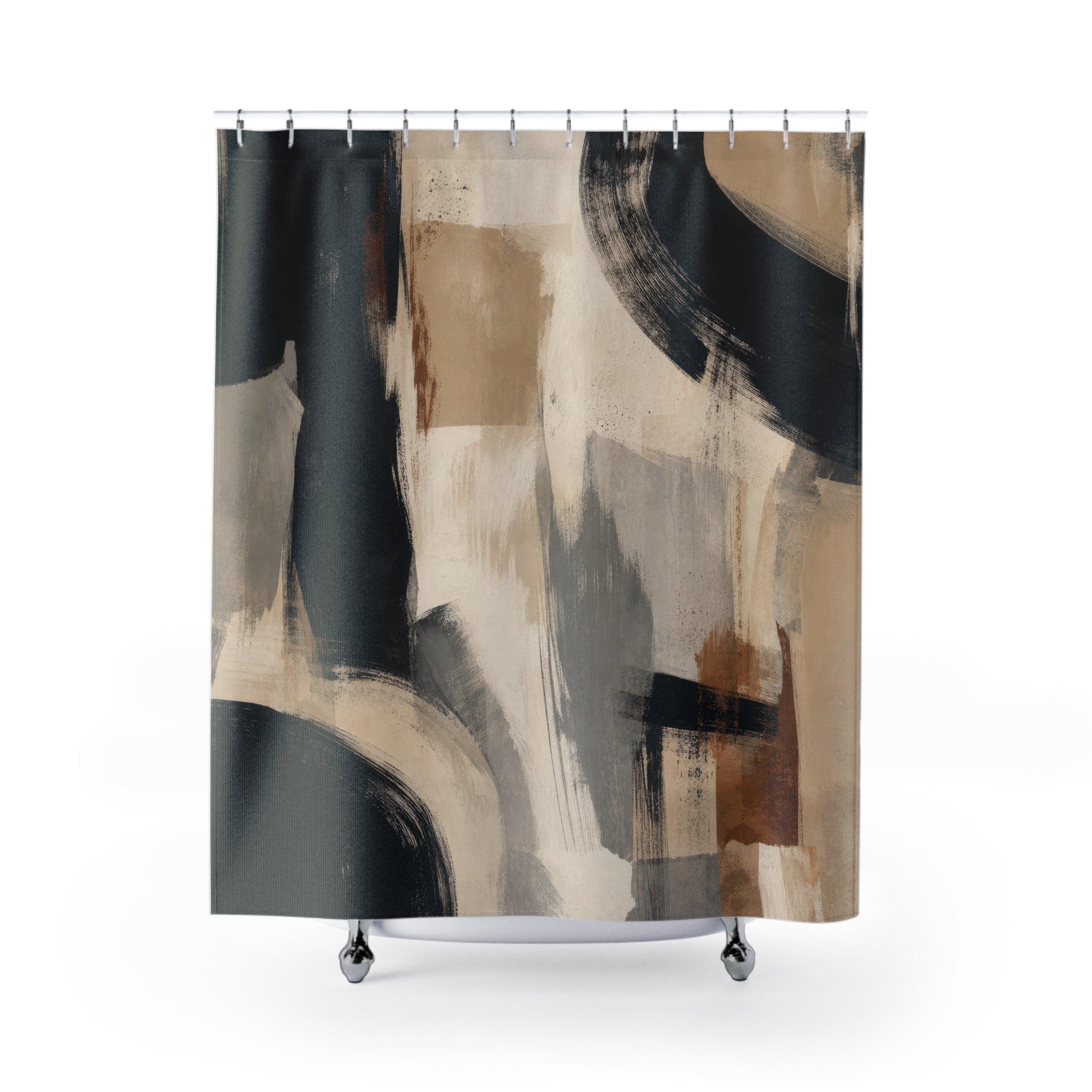 Beige Gray Abstract Brushstroke Shower Curtain
