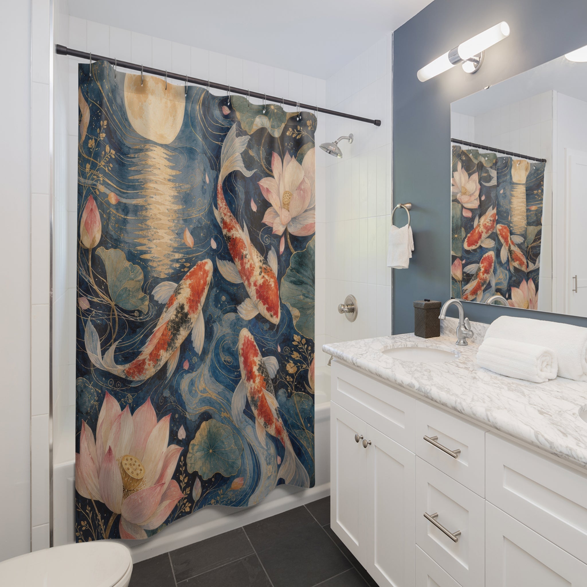 Koi Moon Water Garden Shower Curtain
