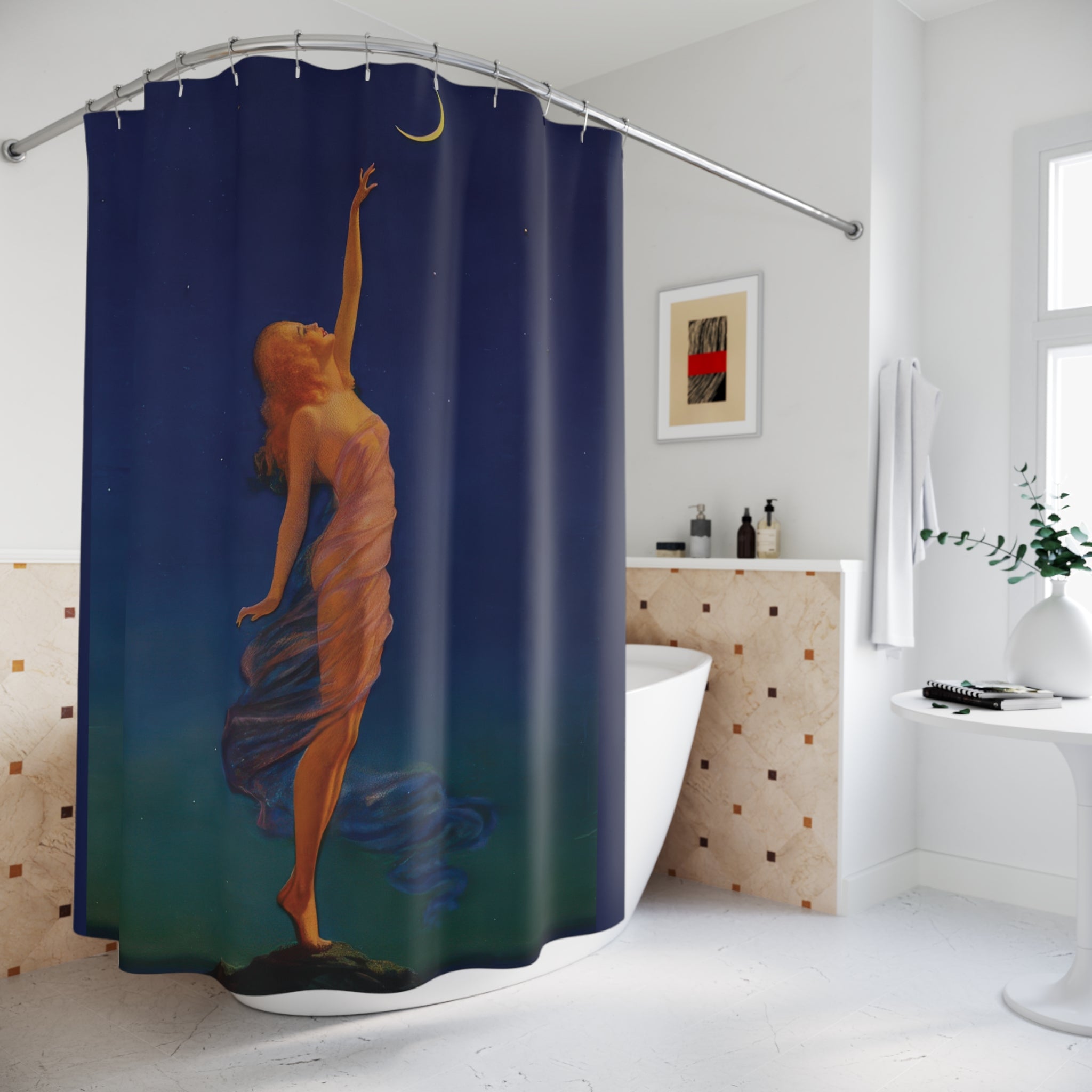 Celestial Moon Shower Curtain – Vintage Blue