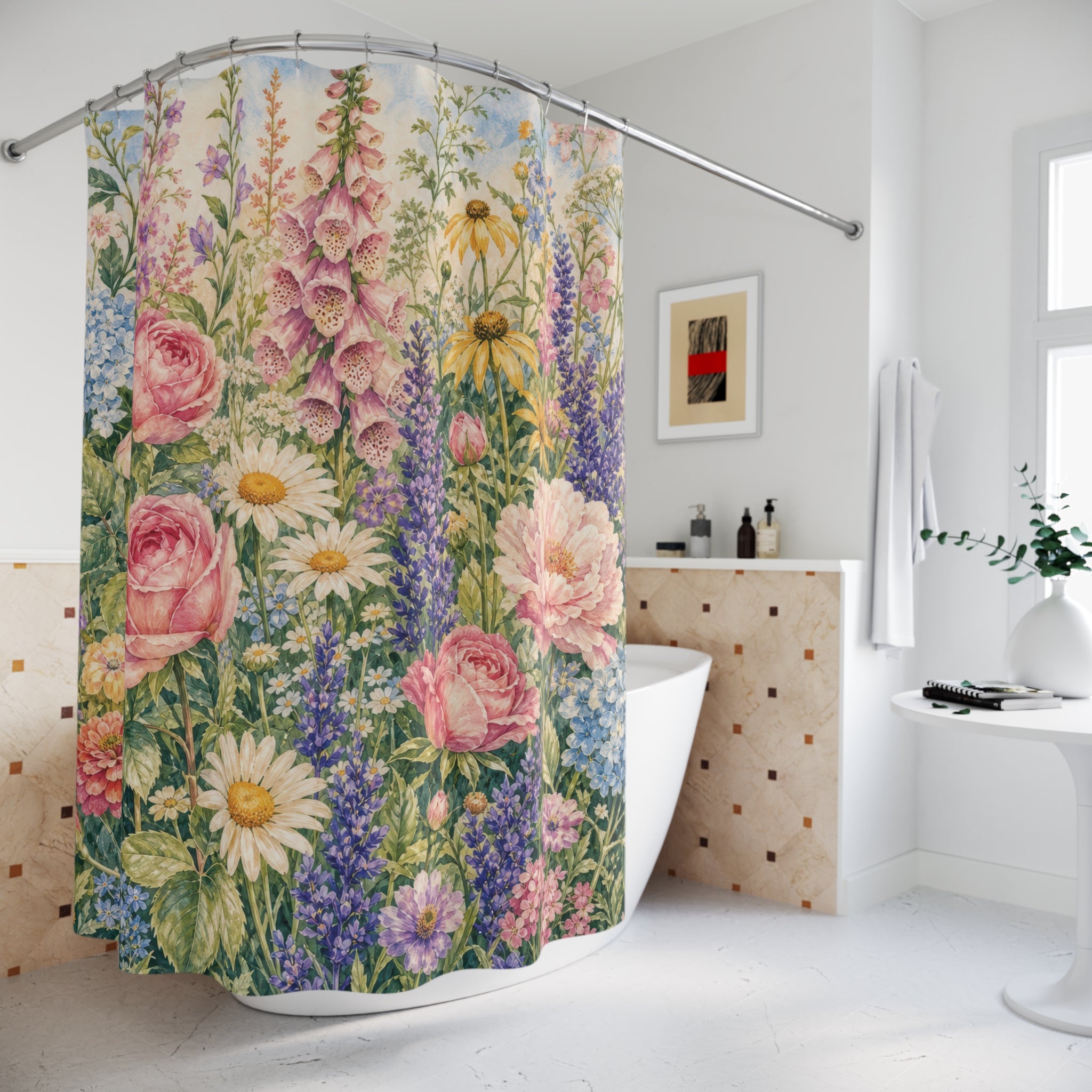 Flower Garden Shower Curtain: Colorful Cottage Floral Pattern