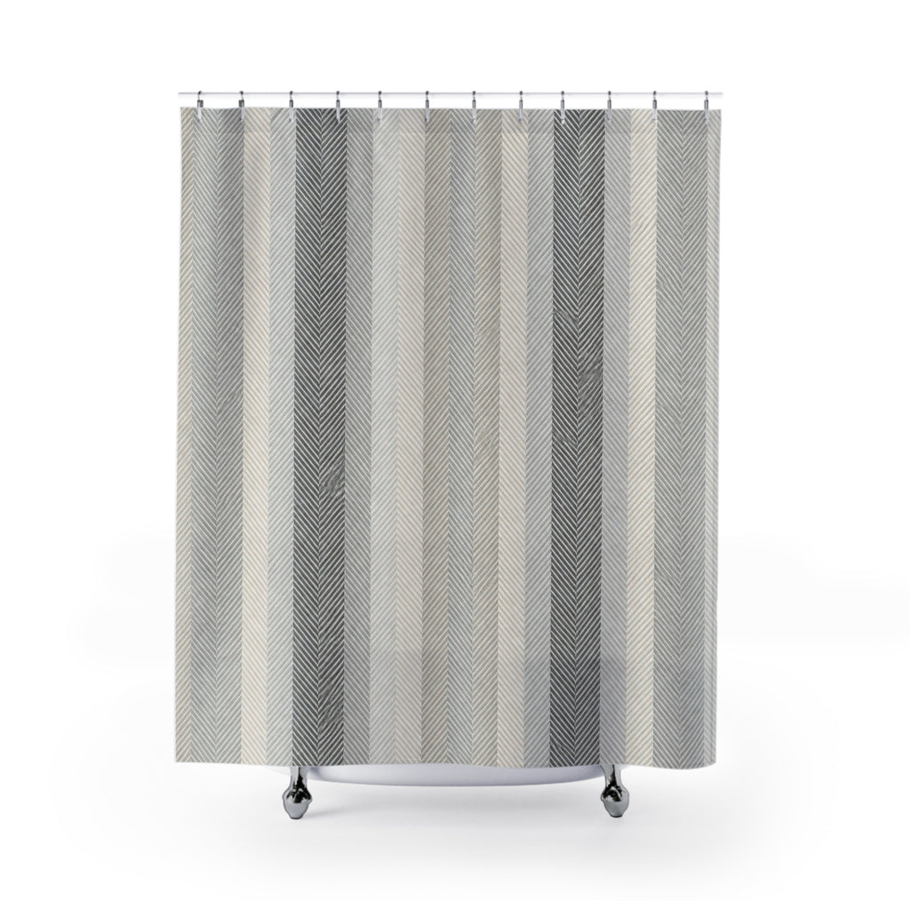 Soft Gray White Vertical Stripe Shower Curtain