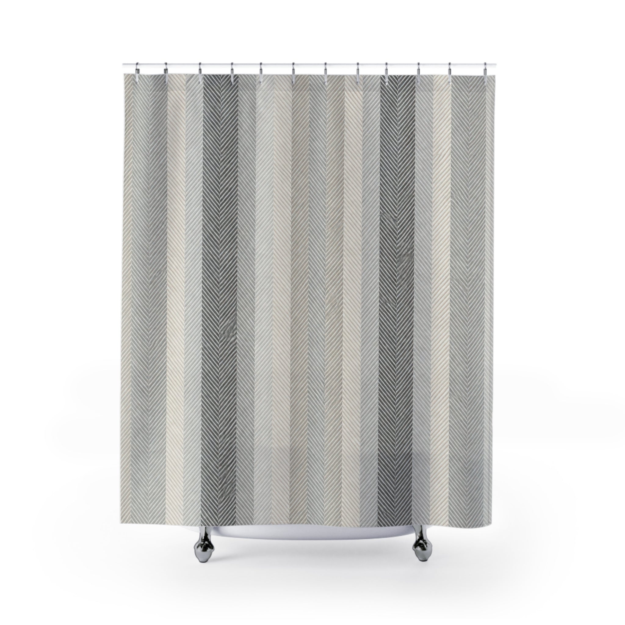 Soft Gray White Vertical Stripe Shower Curtain
