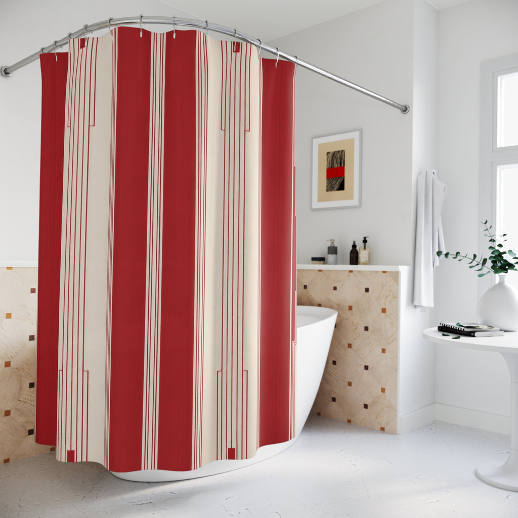 Red White Art Deco Stripe Shower Curtain