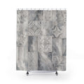 Tile Shower Curtain, Gray Geometric Bath Decor, Patchwork Marble Botanical Pattern, Neutral Guest Bathroom Decor, Classic Tile Style