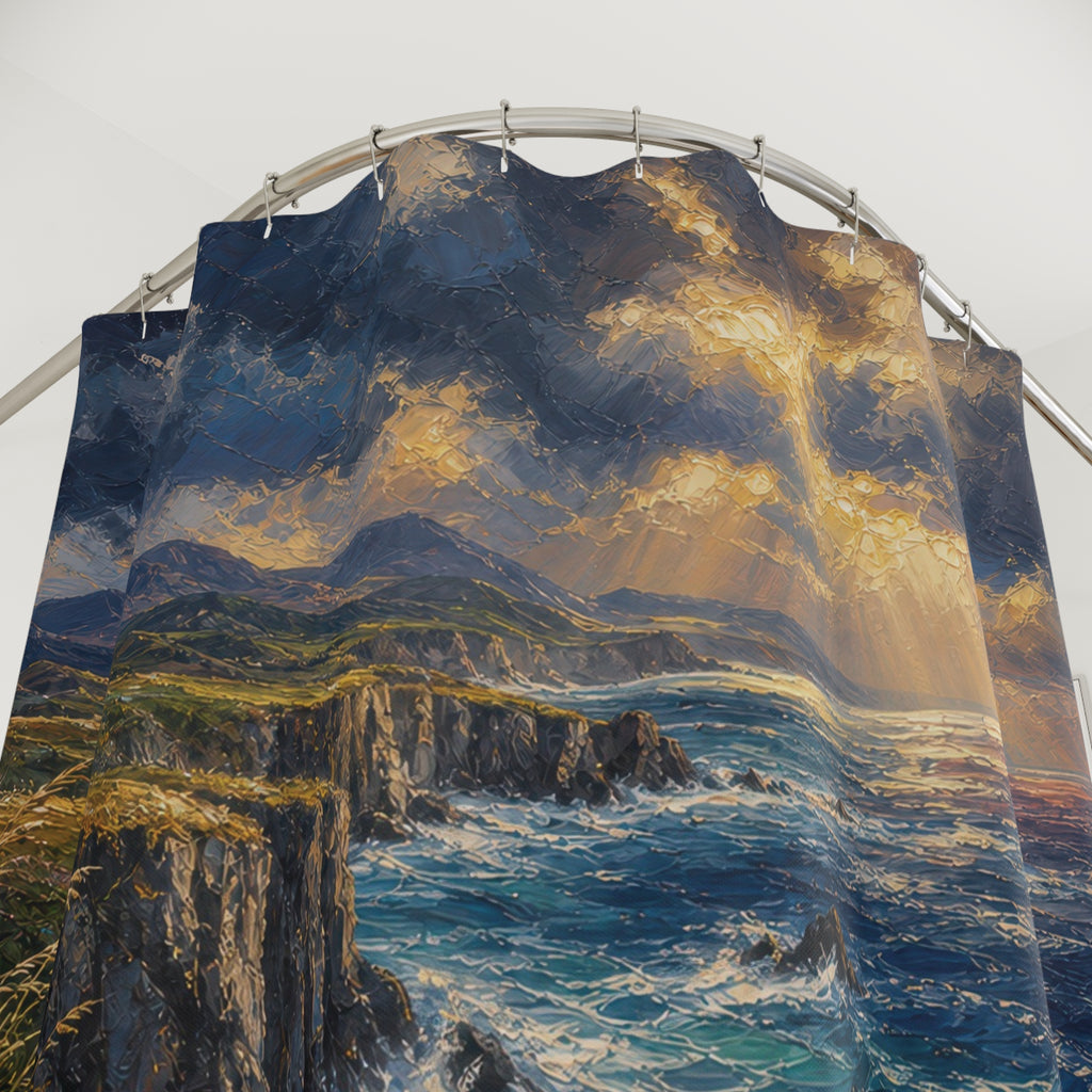 Oil Sea Cliffs Wild Grass Shower Curtain