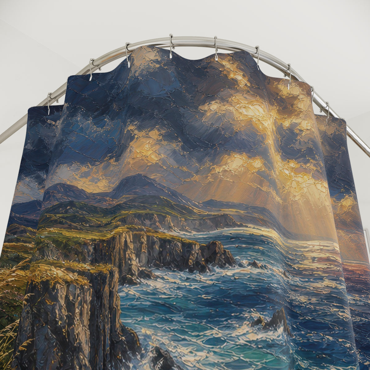 Oil Sea Cliffs Wild Grass Shower Curtain