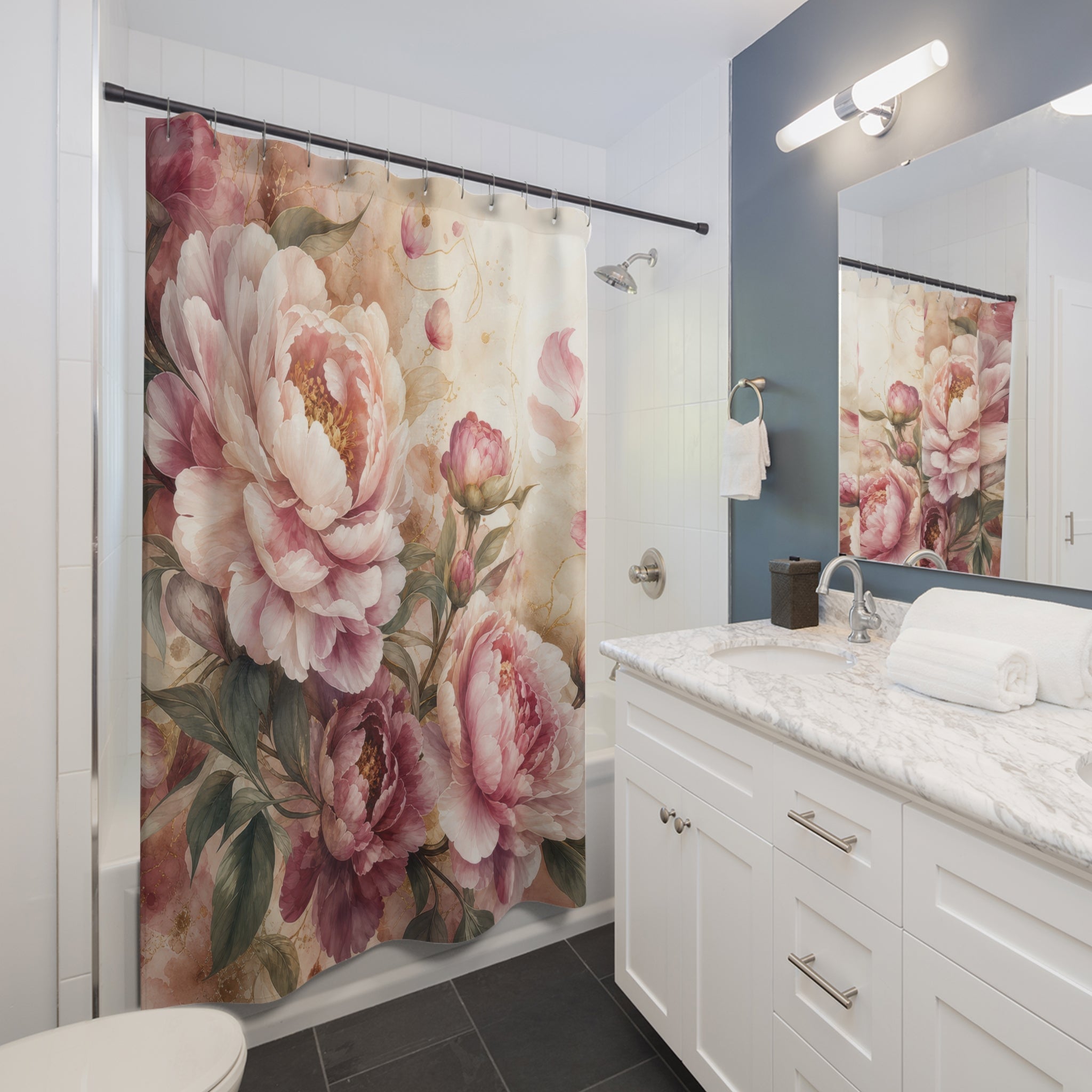 Champagne Peony Elegant Shower Curtain