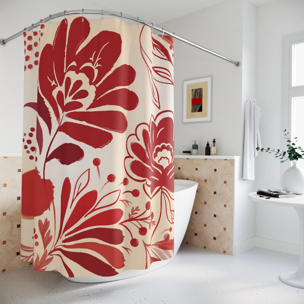 Red Retro Floral Shower Curtain – Bold Botanical