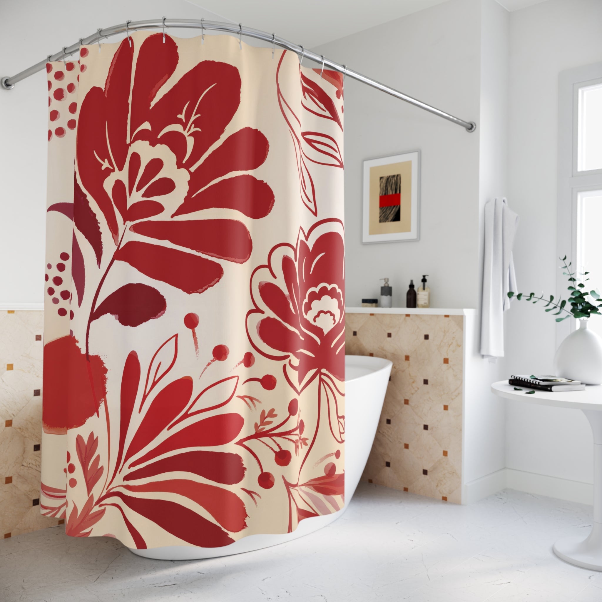 Red Retro Floral Shower Curtain – Bold Botanical