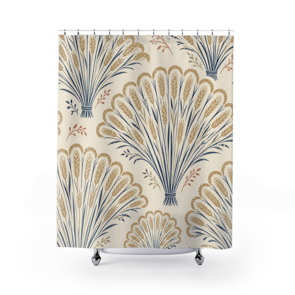 Golden Wheat Farmhouse Scalloped Shower Curtain