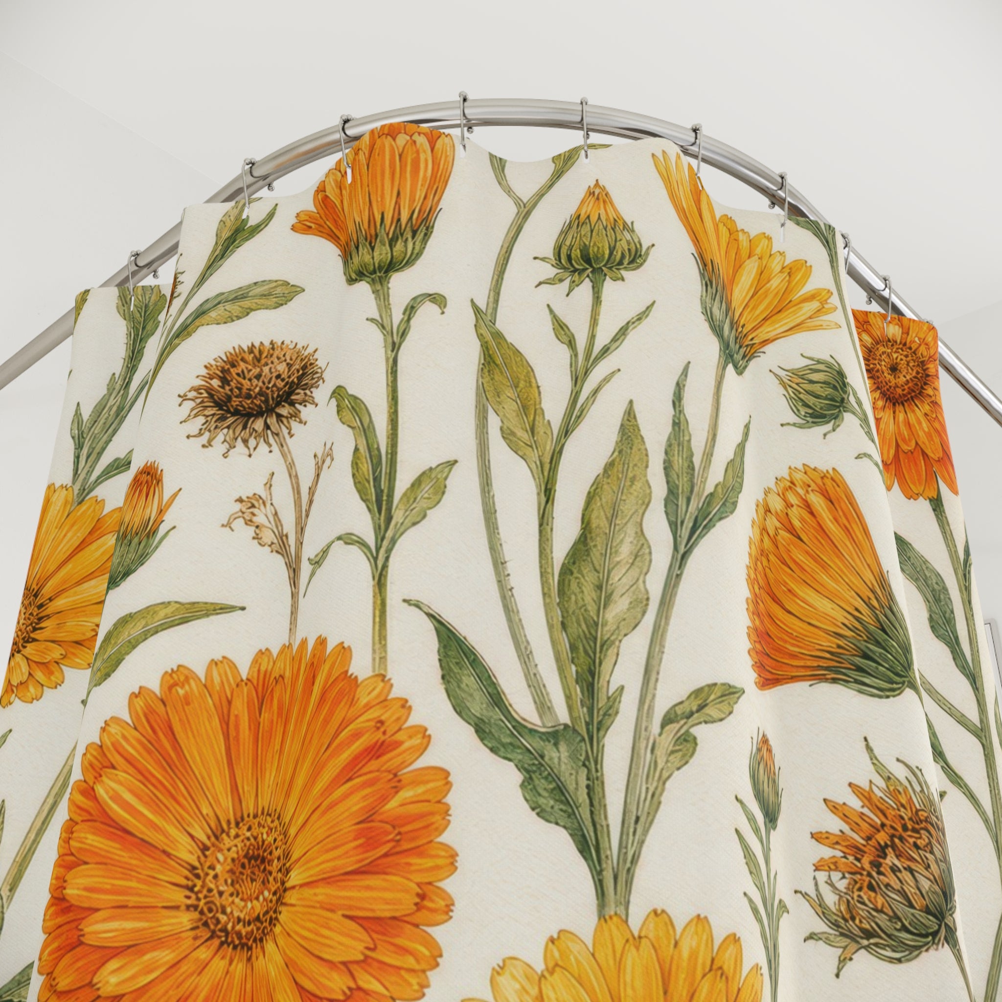 Golden Calendula Orange Yellow Botanical Floral Shower Curtain