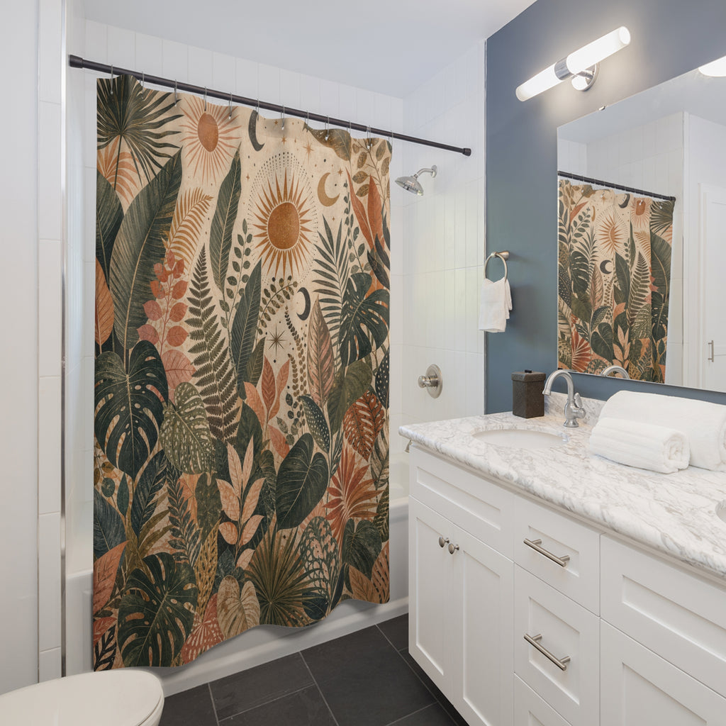 Green Tropical Boho Botanical Shower Curtain