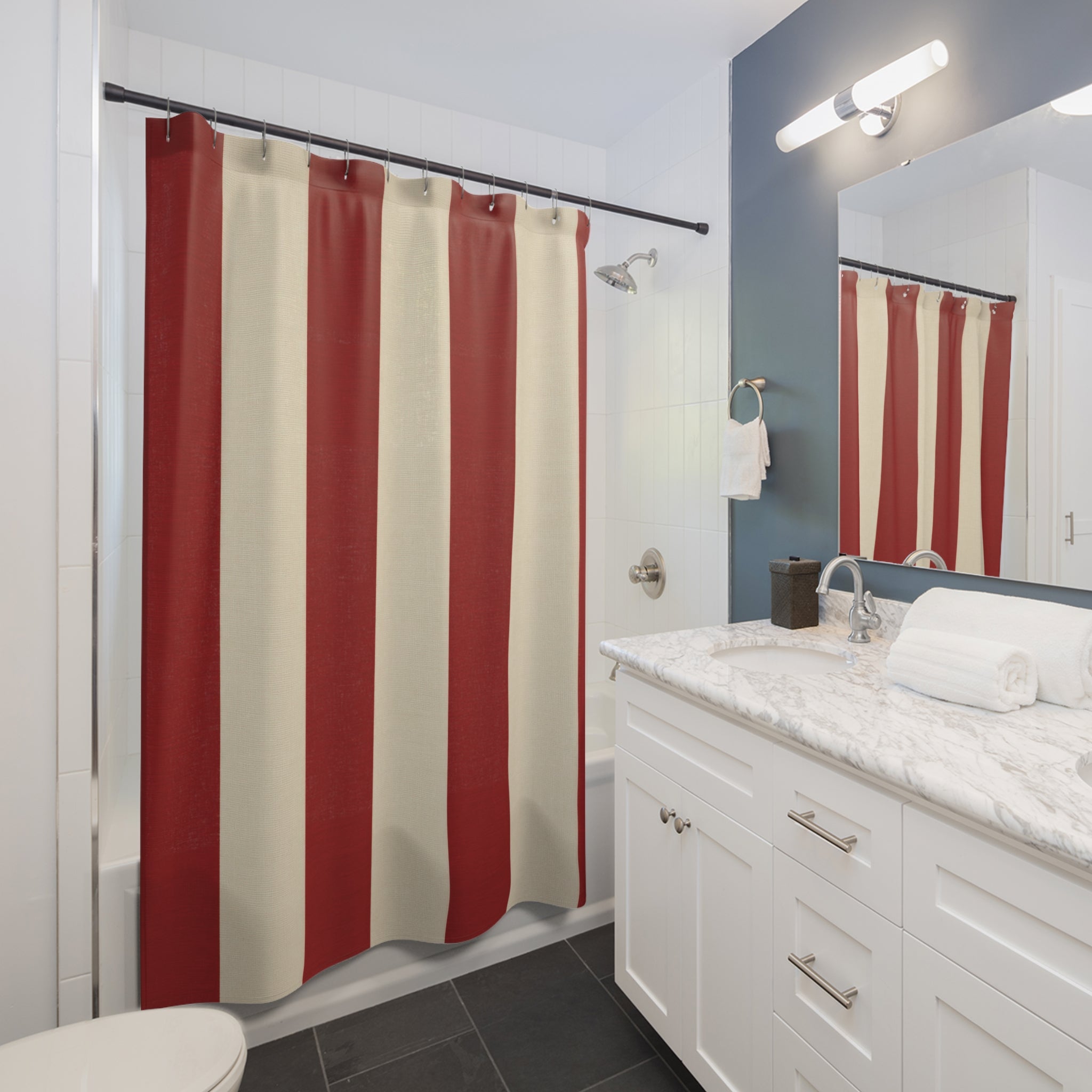 Red and White Striped Shower Curtain: Luxury Cabana Stripe