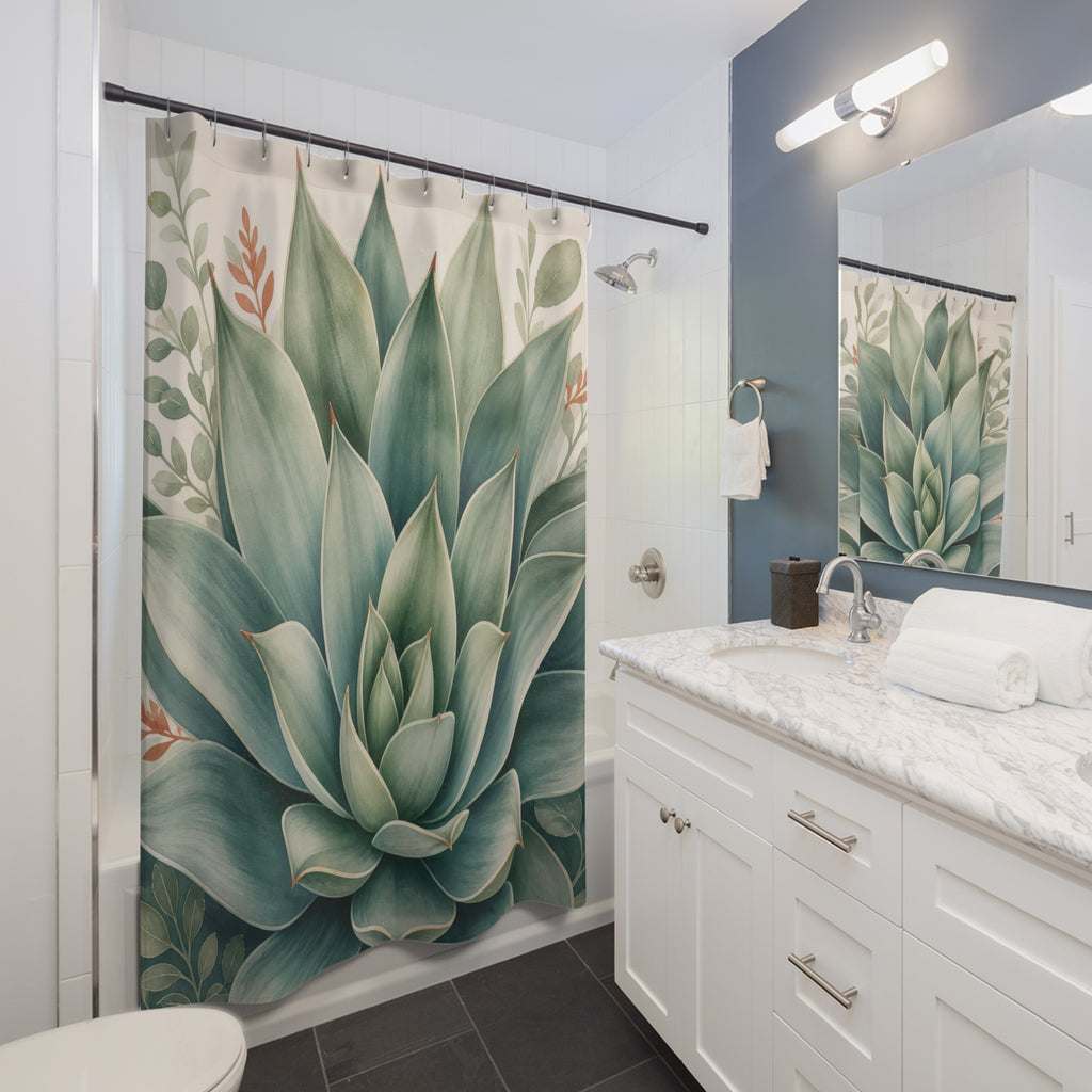 Green Botanical Succulent Shower Curtain
