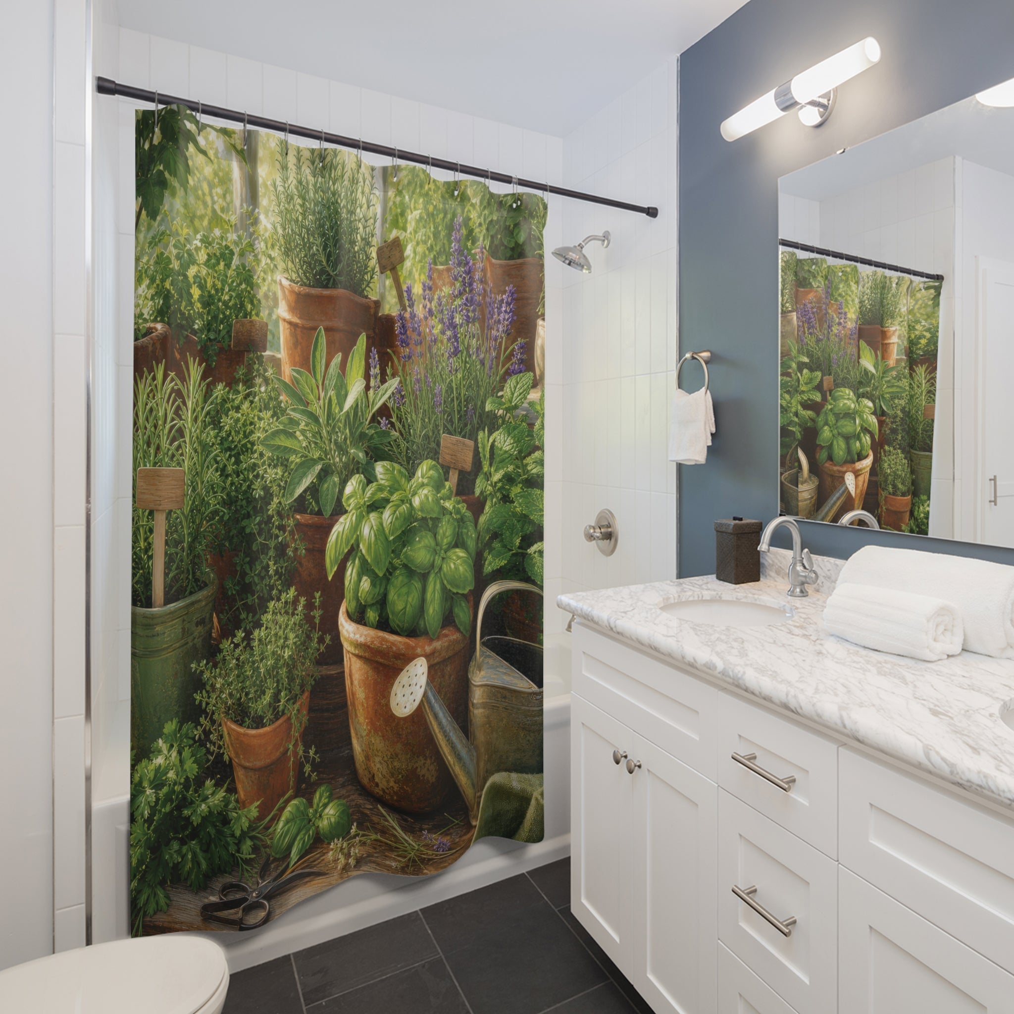 Herb Garden Shower Curtain: Botanical Kitchen Garden