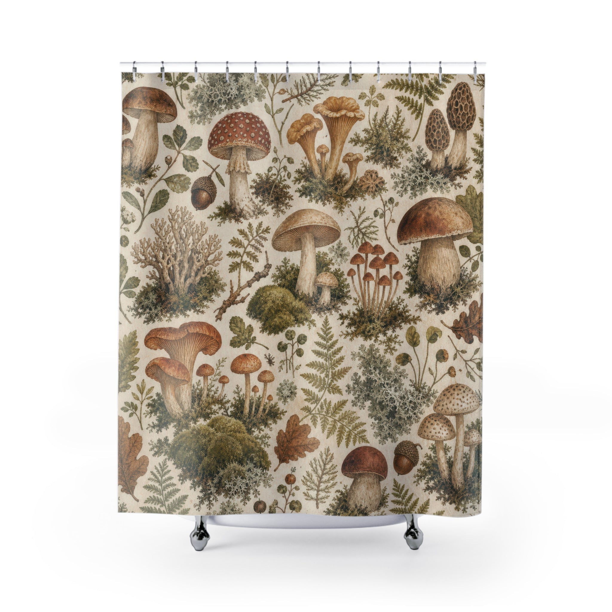 Woodland Mushroom Botanical Floral Modern Forest Shower Curtain